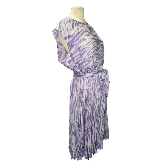 Nine West Womens XL Purple & White Zebra Print Pleated Midi Dress With Waist Tie - Picture 11 of 11